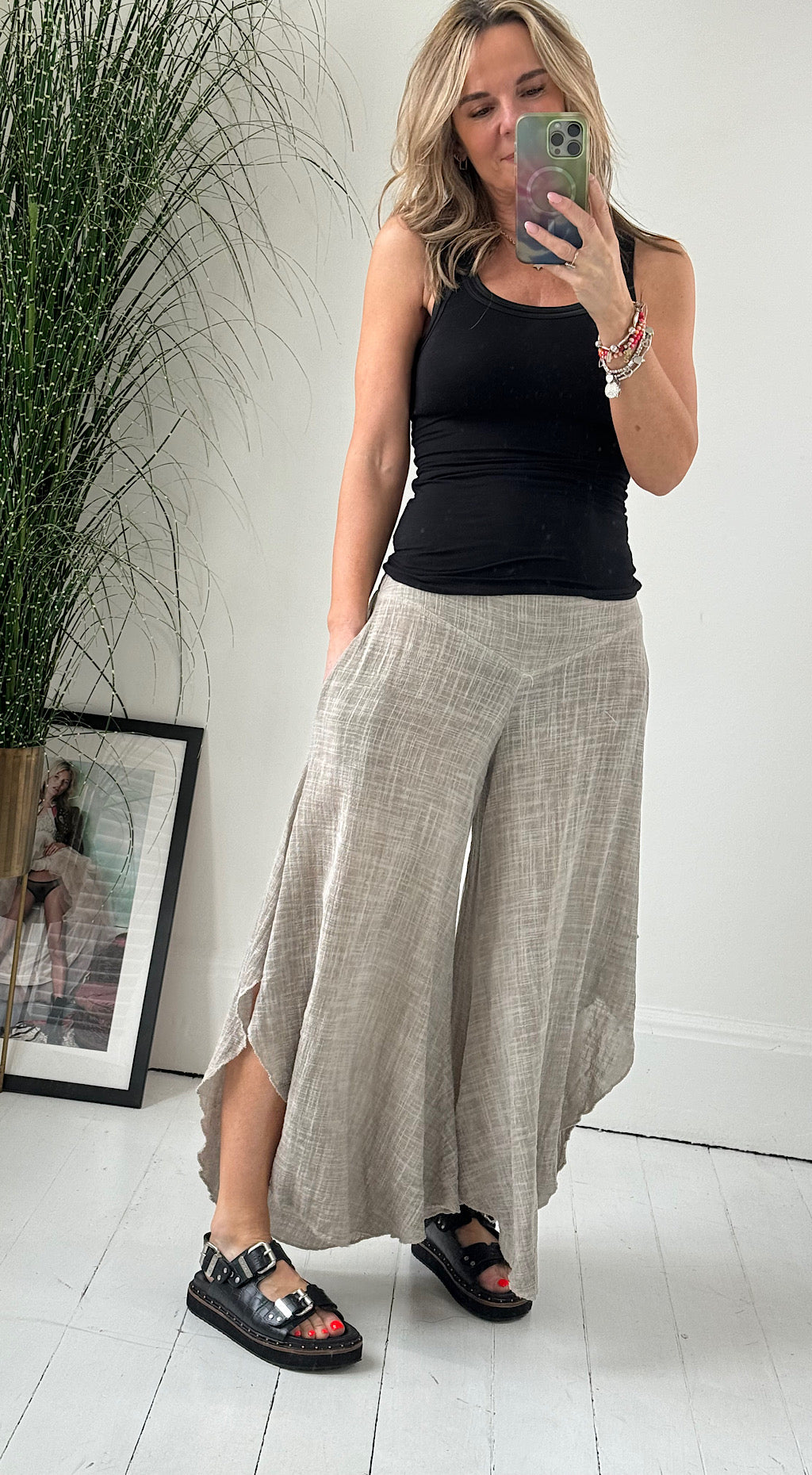 Linen Harem Pant - stone