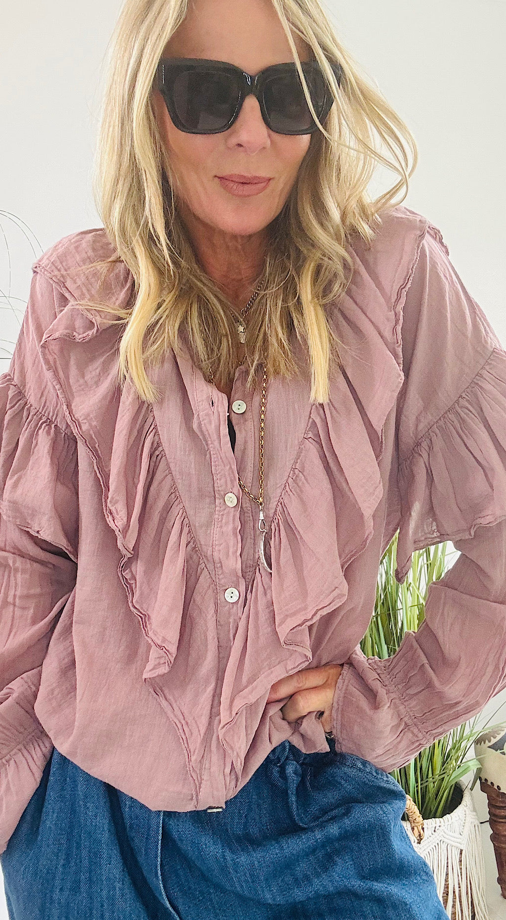 Cotton Frill Shirt - Vintage Pink