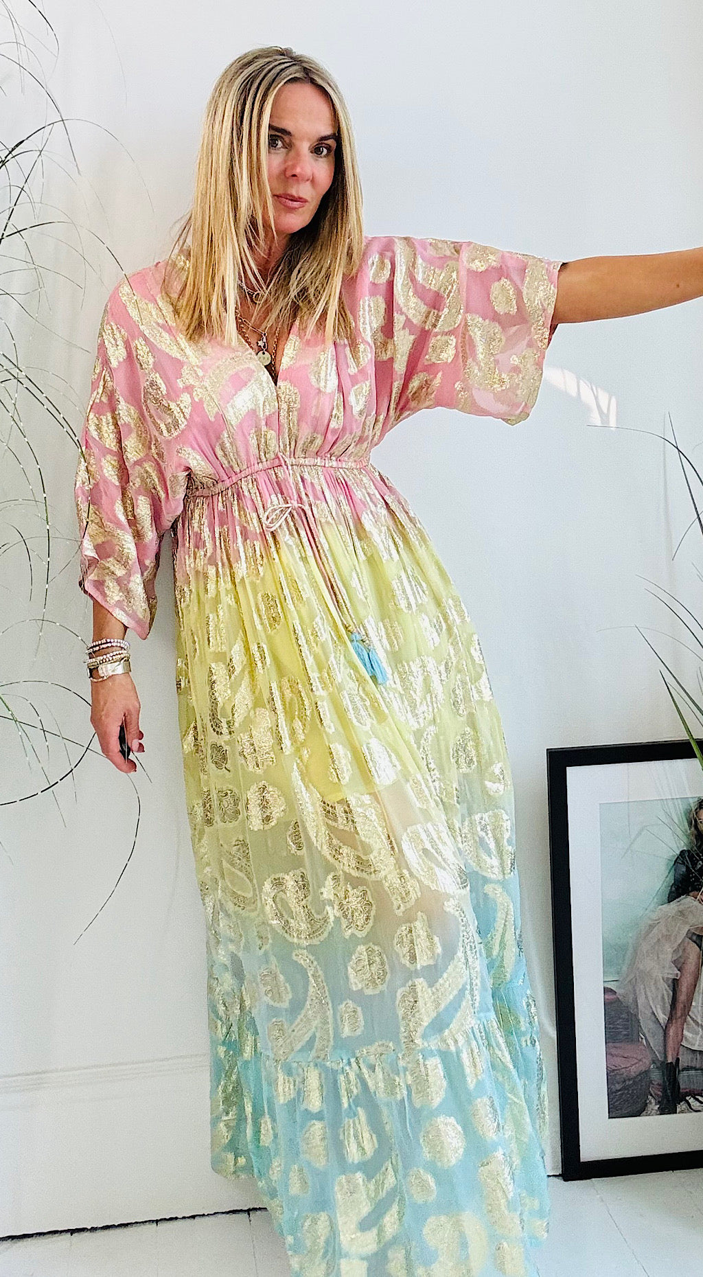 Kasturi Foil Print Dress - pink mix