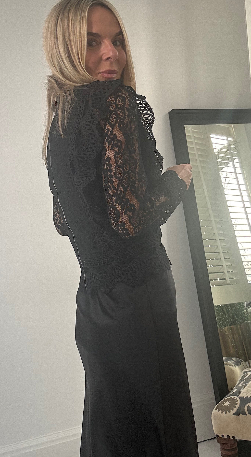 French lace long sleeve top black