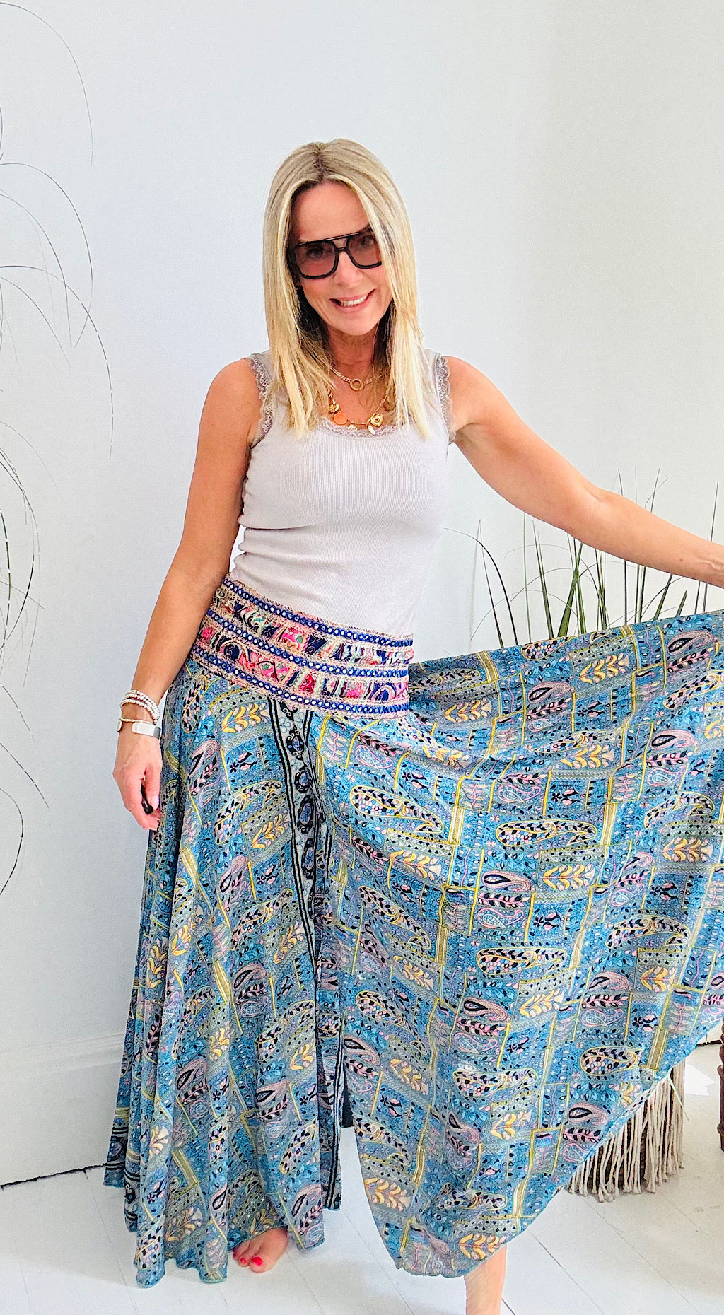 Indian silk palazzo pants blue/ yellow