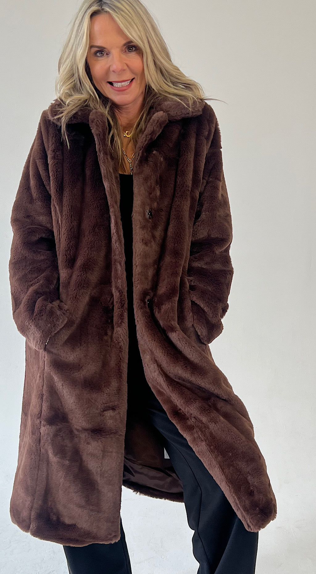 Calino Fur Coat - coffee