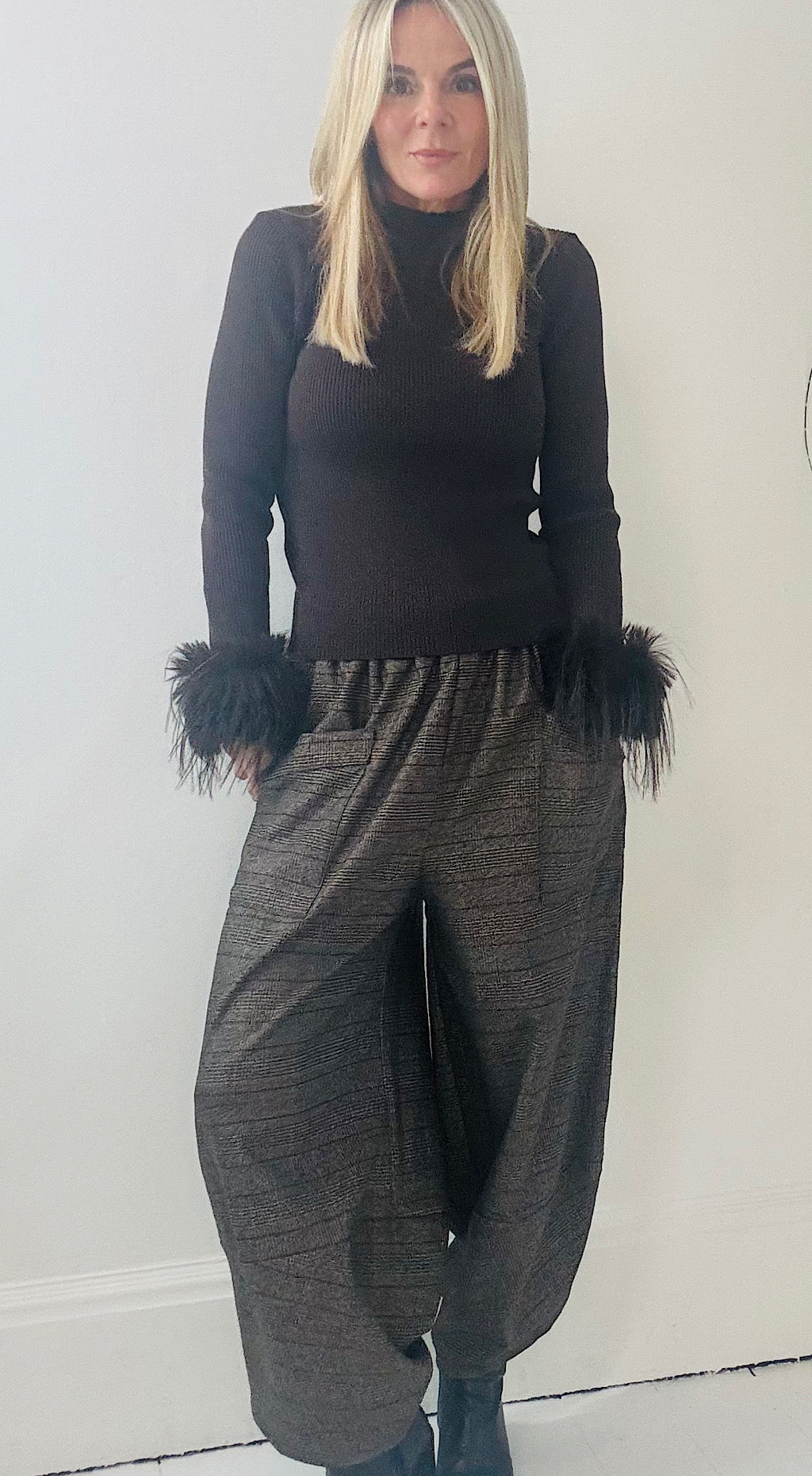 Tweed Pocket Cocoon Pant - brown mix