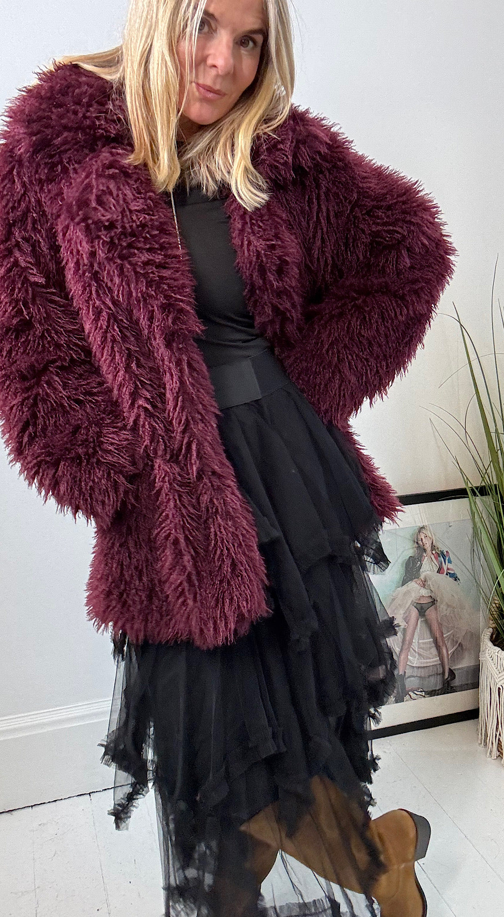 Carrie mongolian faux fur plum