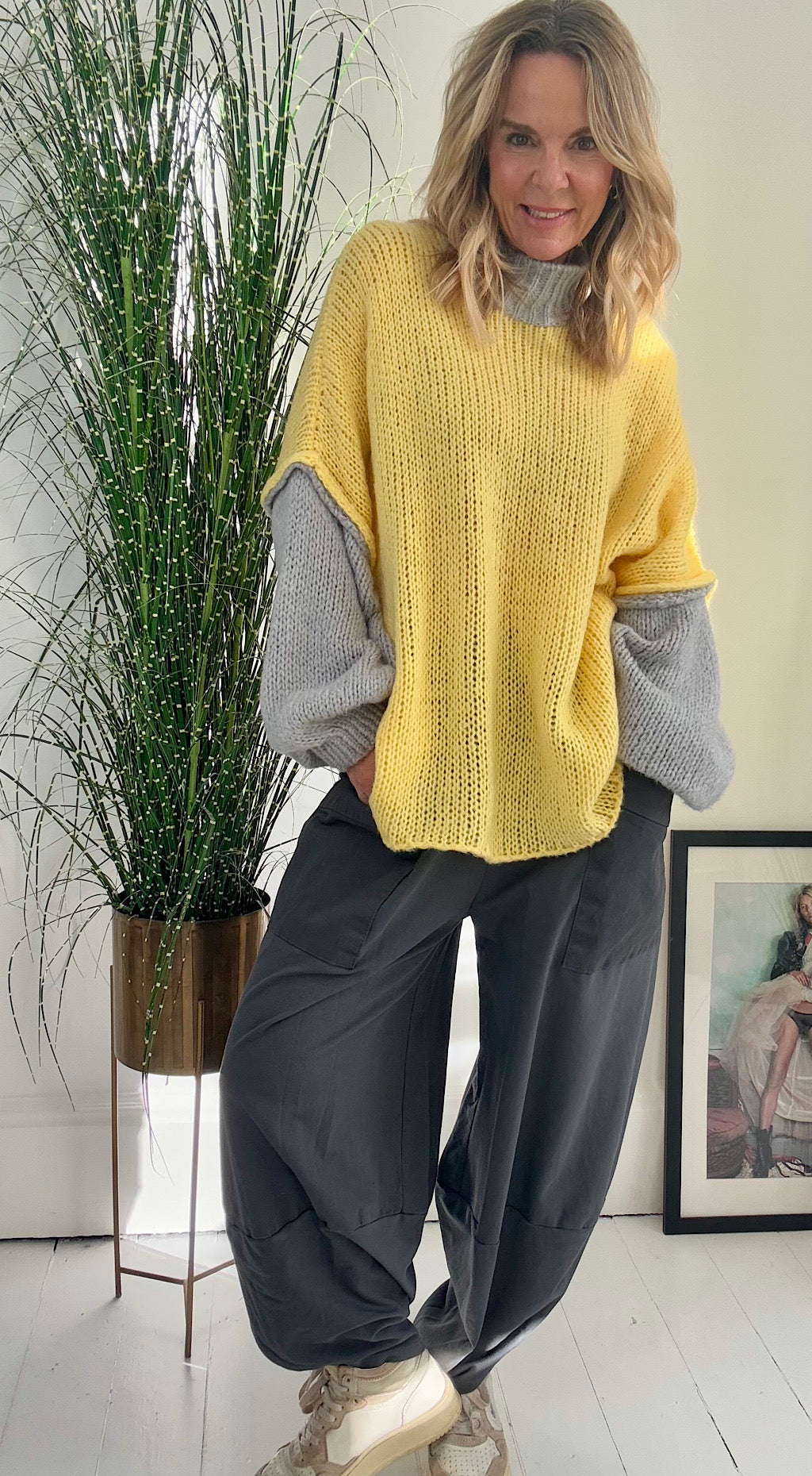 Colour Block Knit - yellow/grey