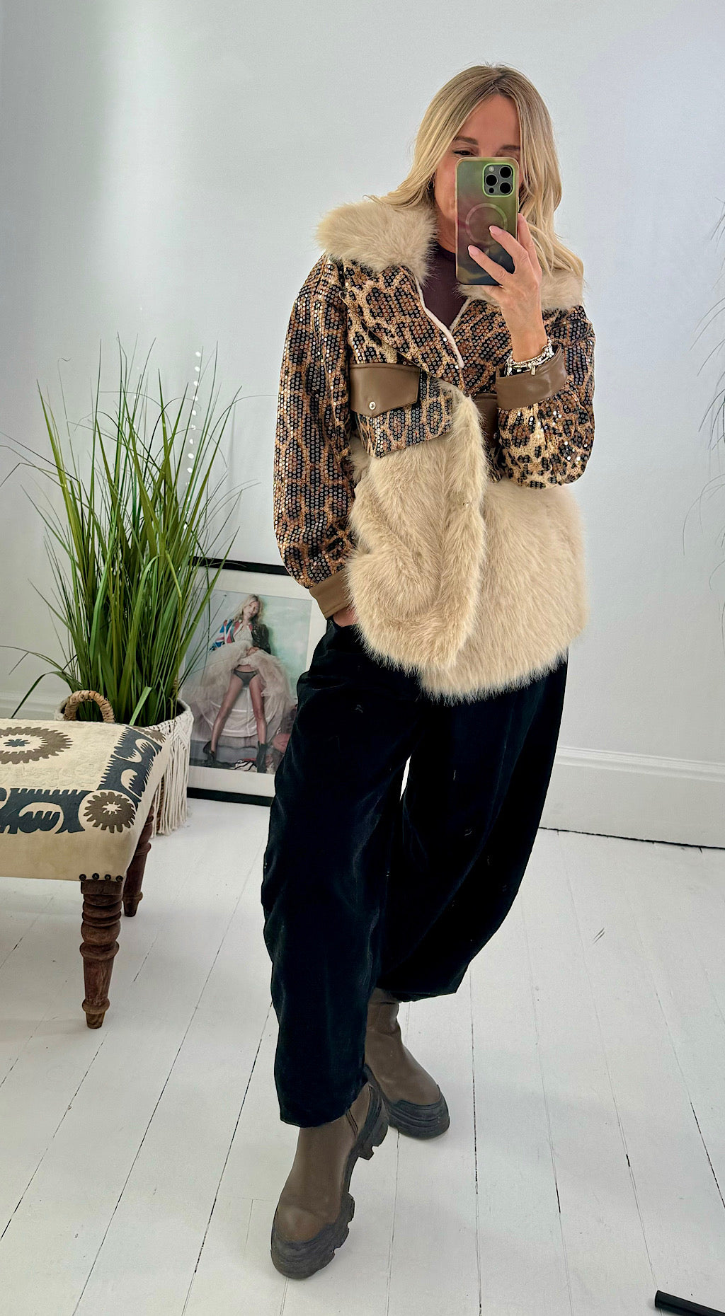 Sequin Fur Leopard Coat