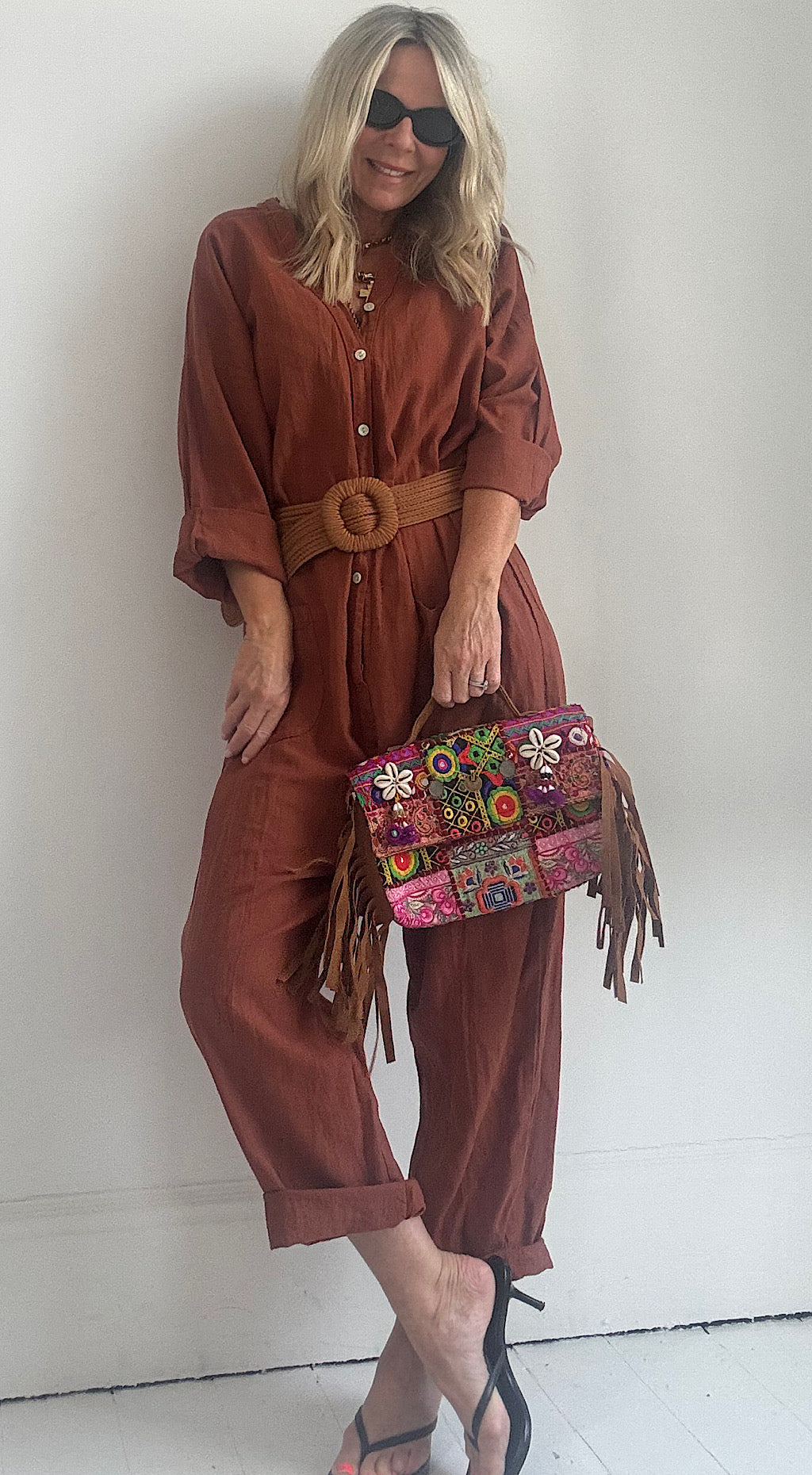 Linen boiler suit brick