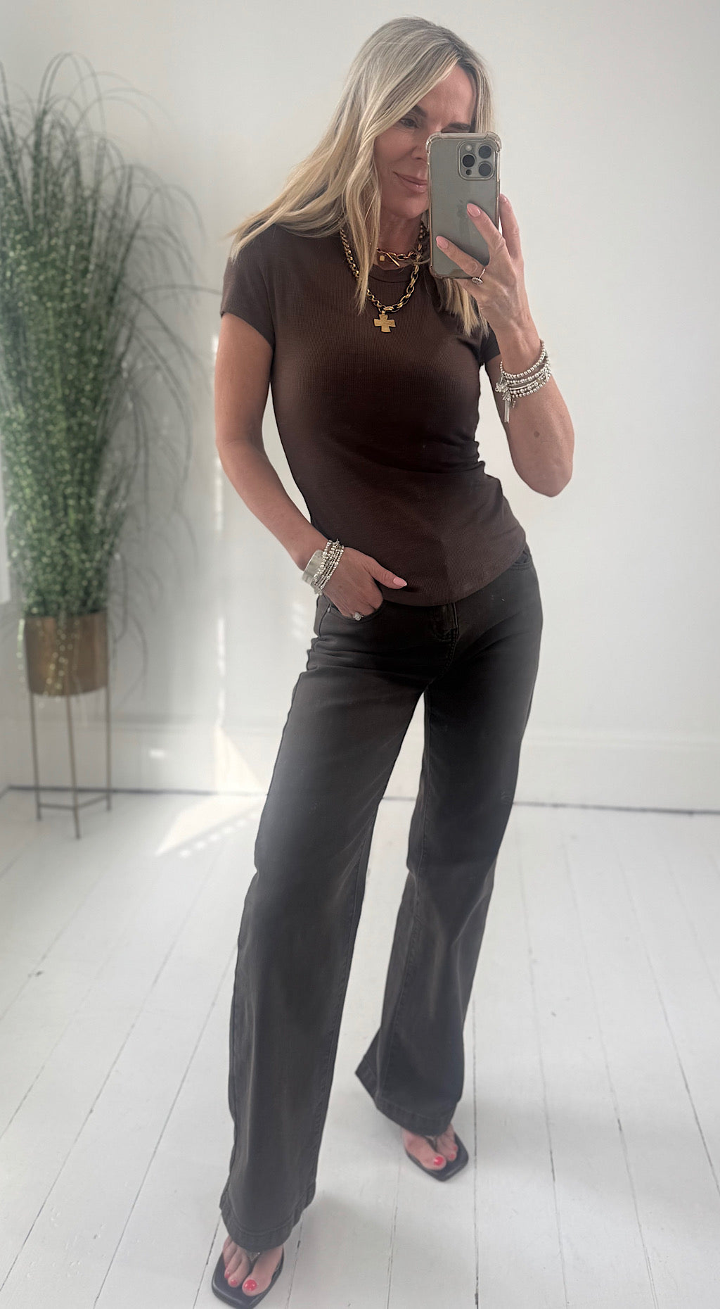 Straight leg brown jeans