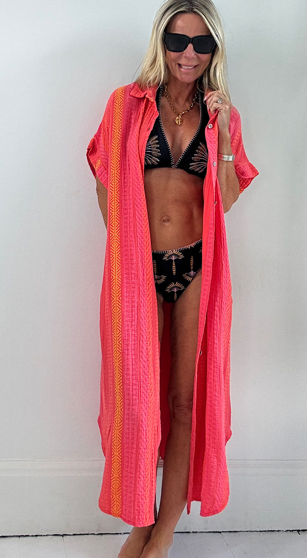 Beach aztec shirt dress coral