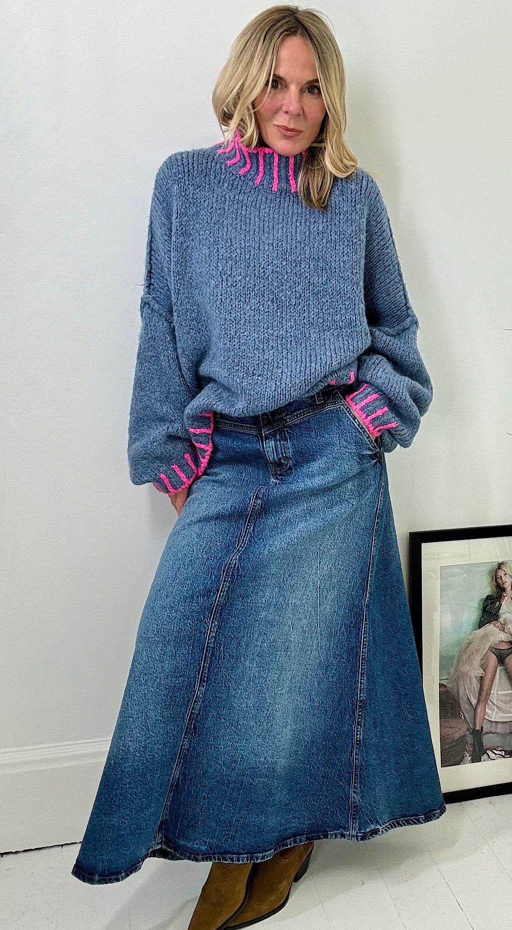 Blanket Stitch Knit - Blue