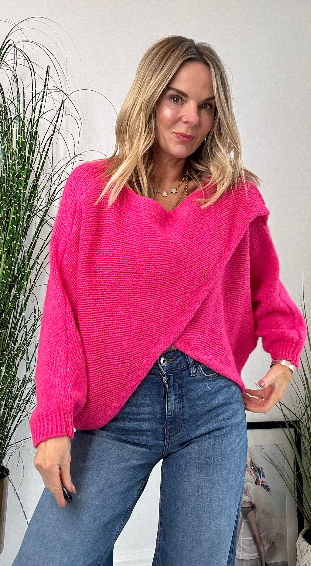 Cross Over Knit Fuchsia