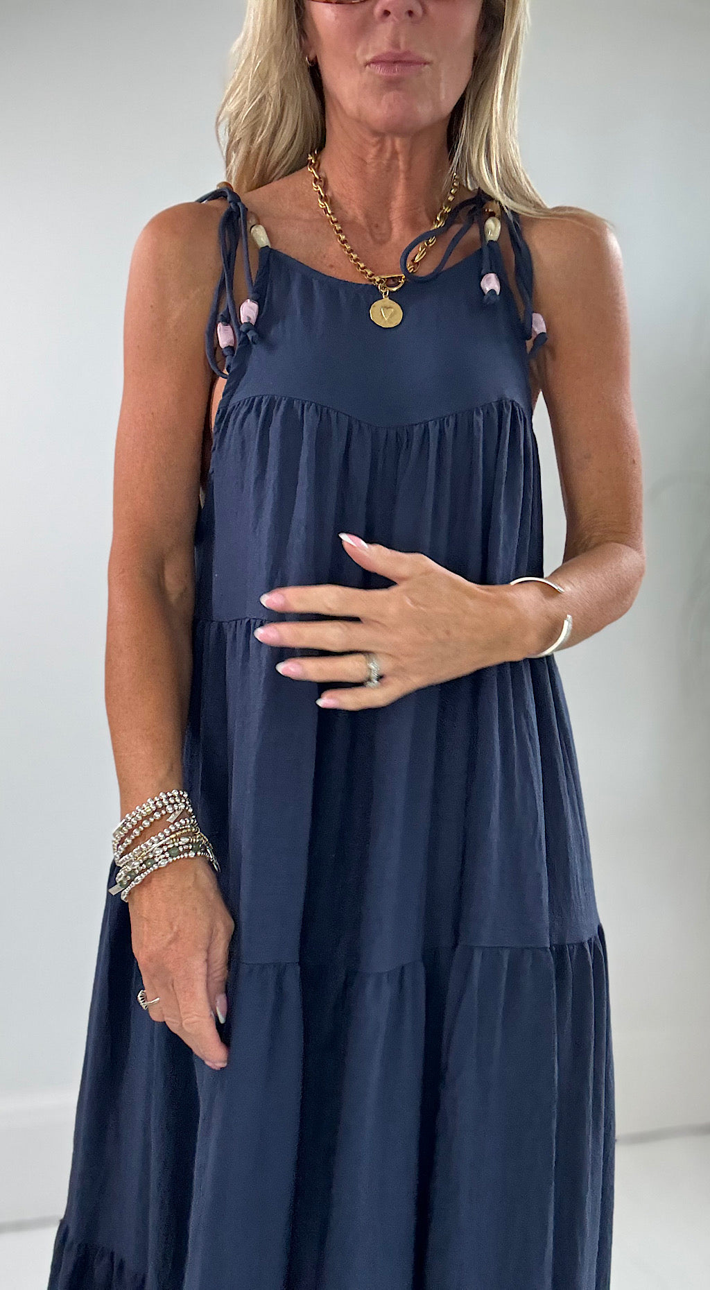Beaded bo ho dress navy