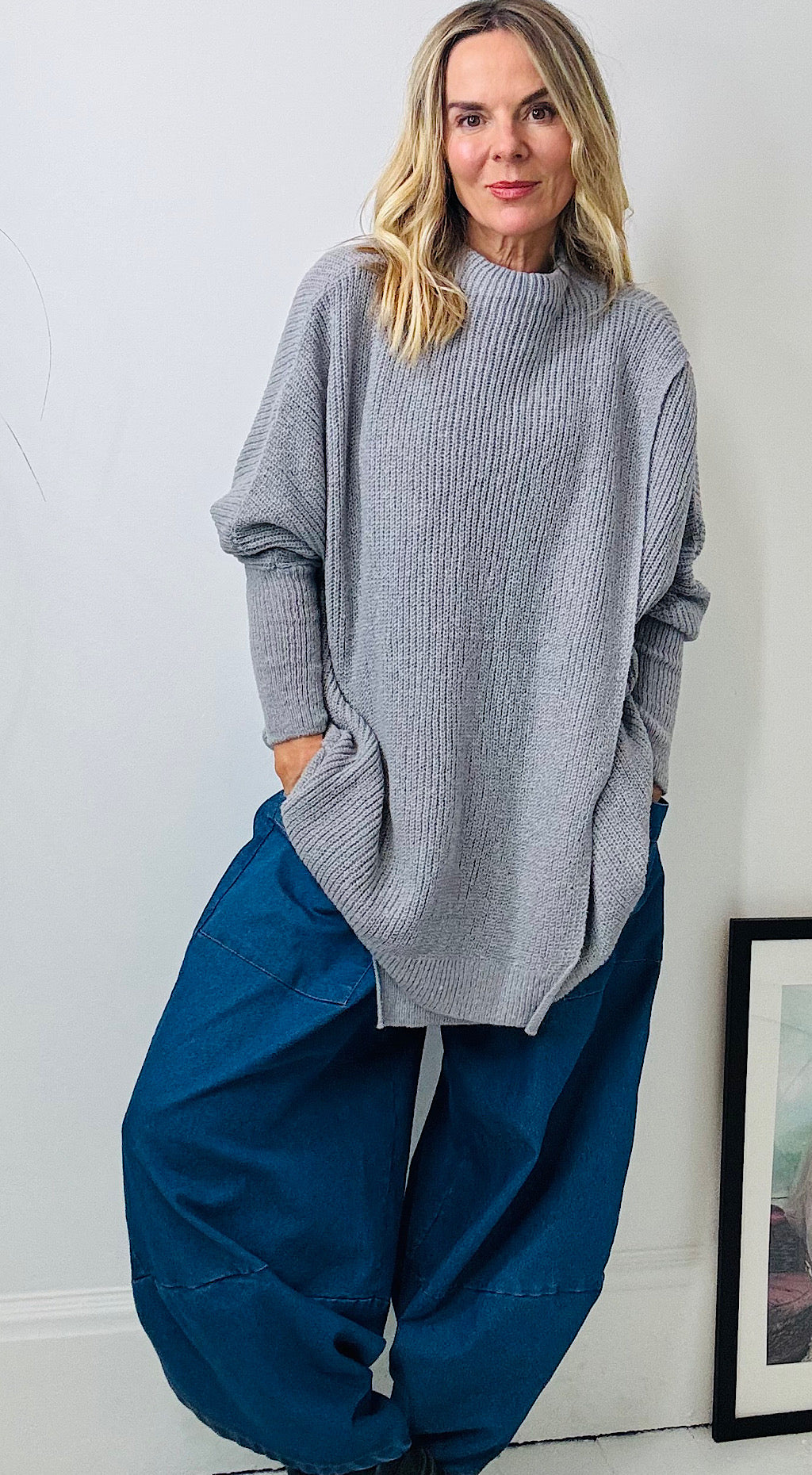 Split Front Ribbed Knit - grey