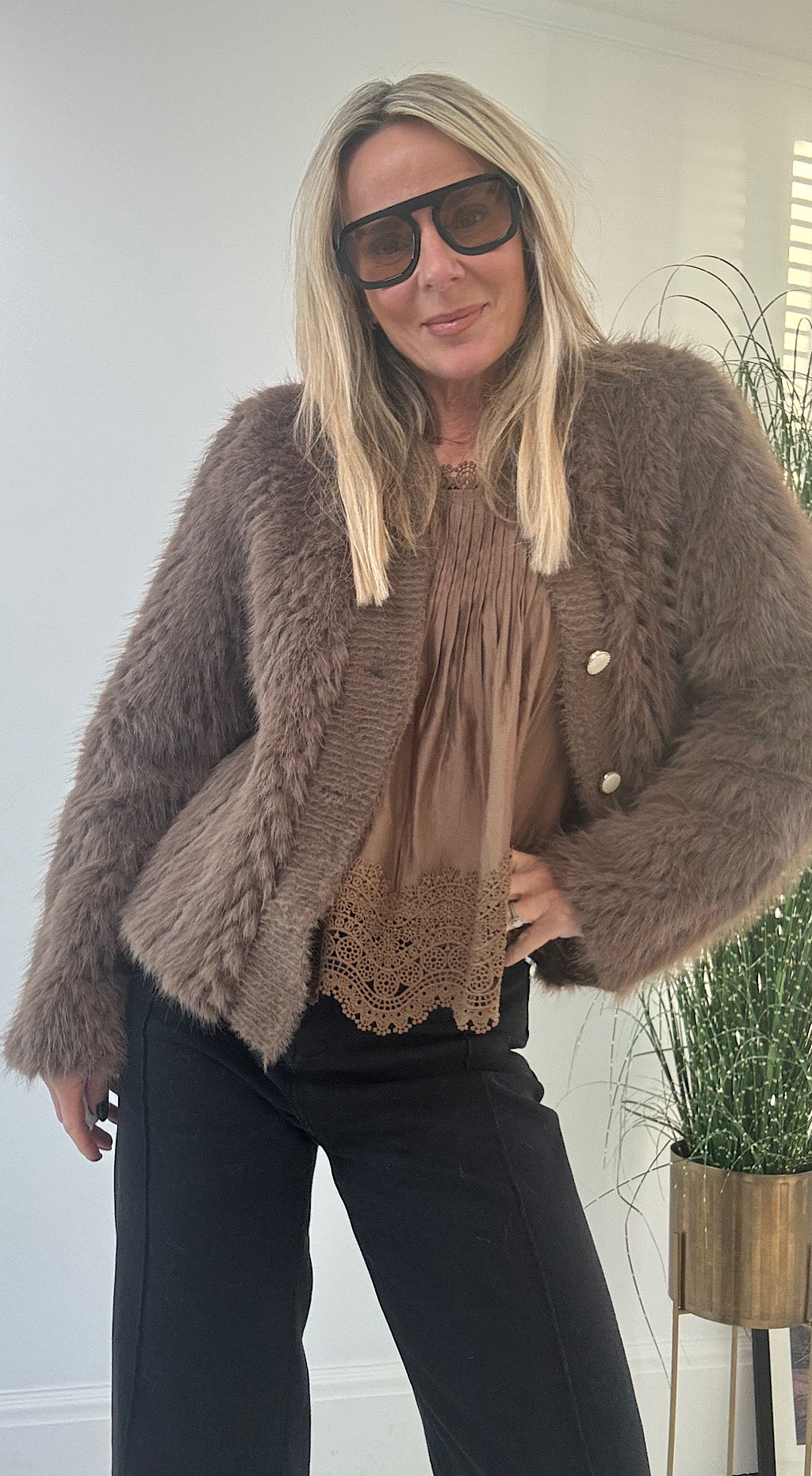 Fur Cardigan Coffee