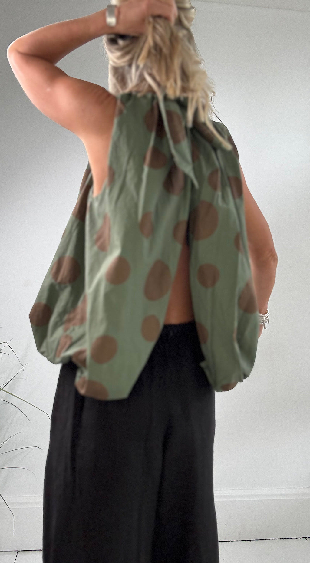 Polka puff ball top khaki