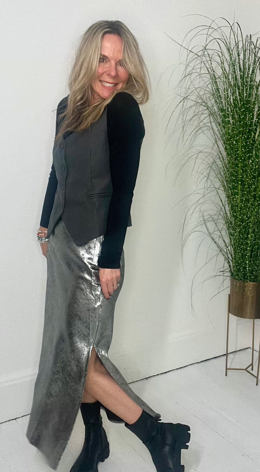 Silver Midi Skirt