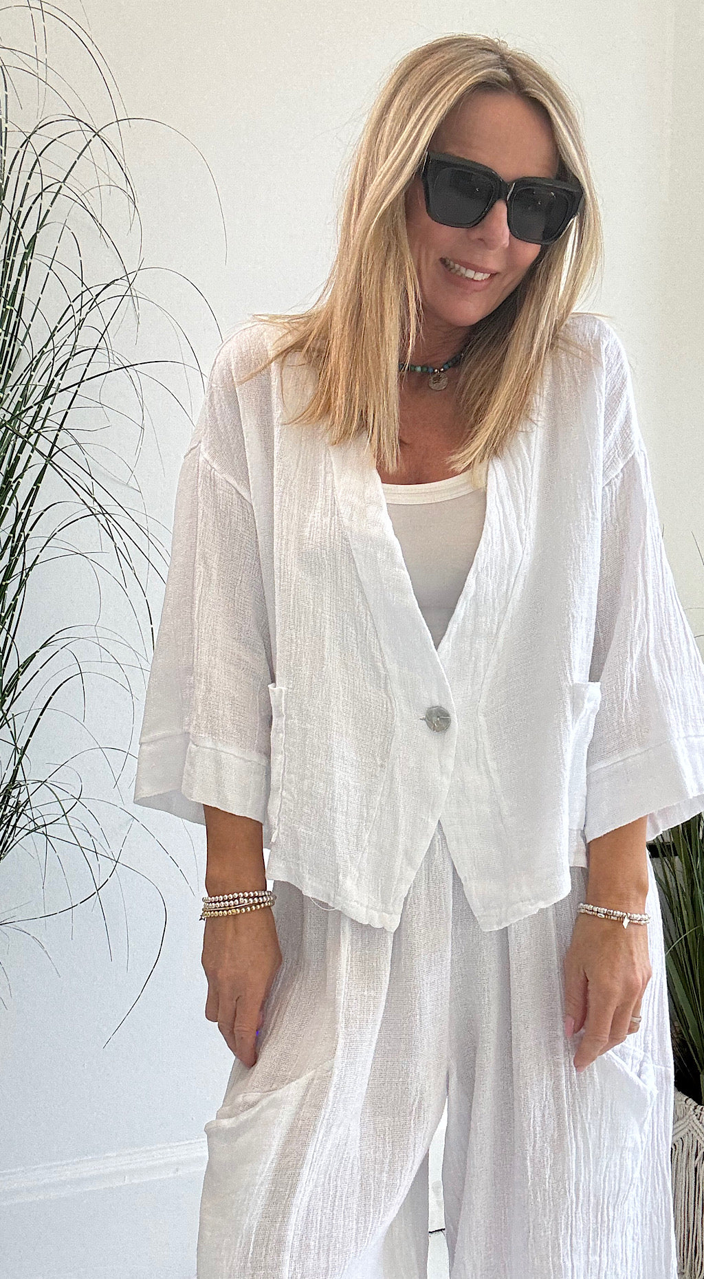 Linen tea bag jacket white