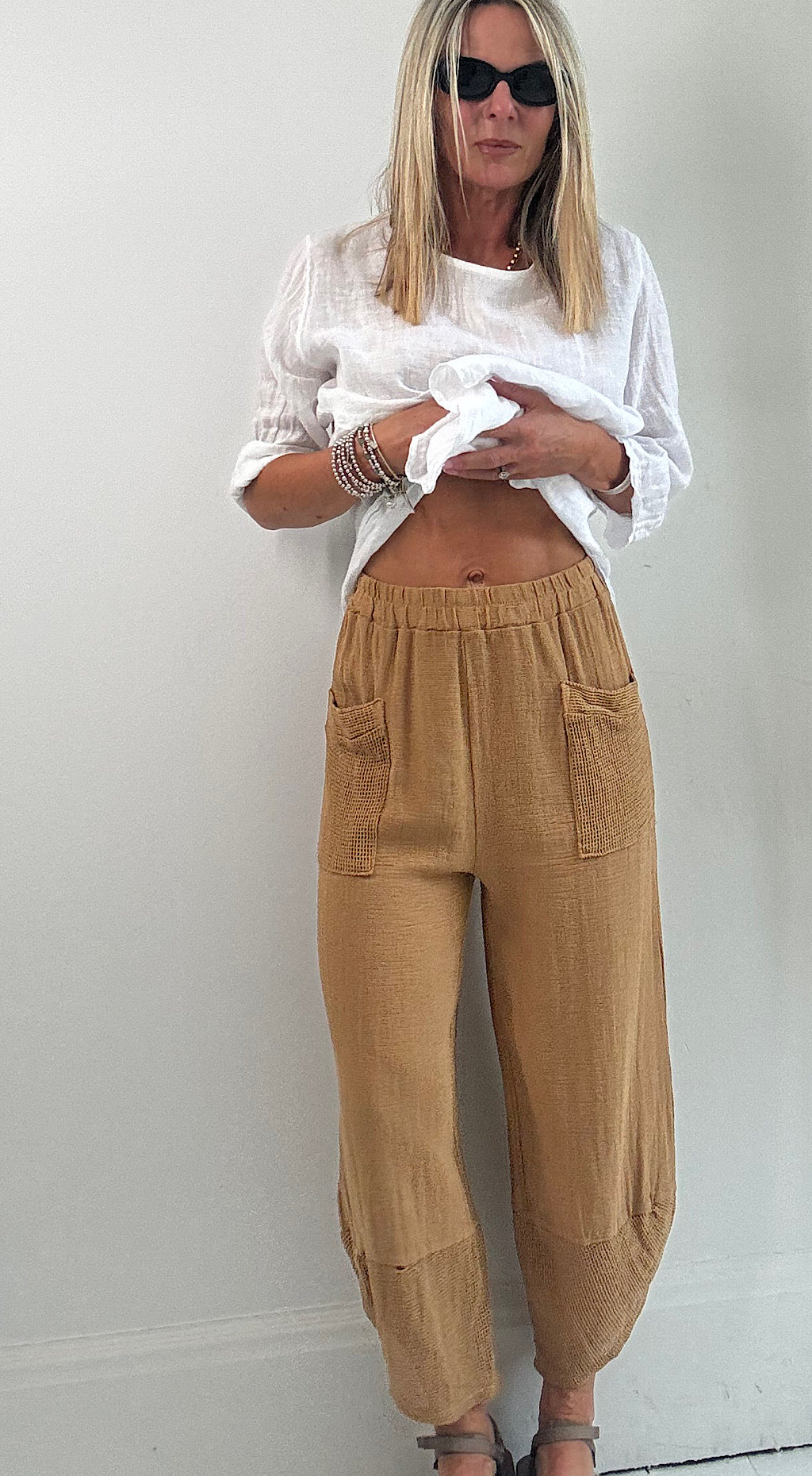 Mesh pocket pants tobacco