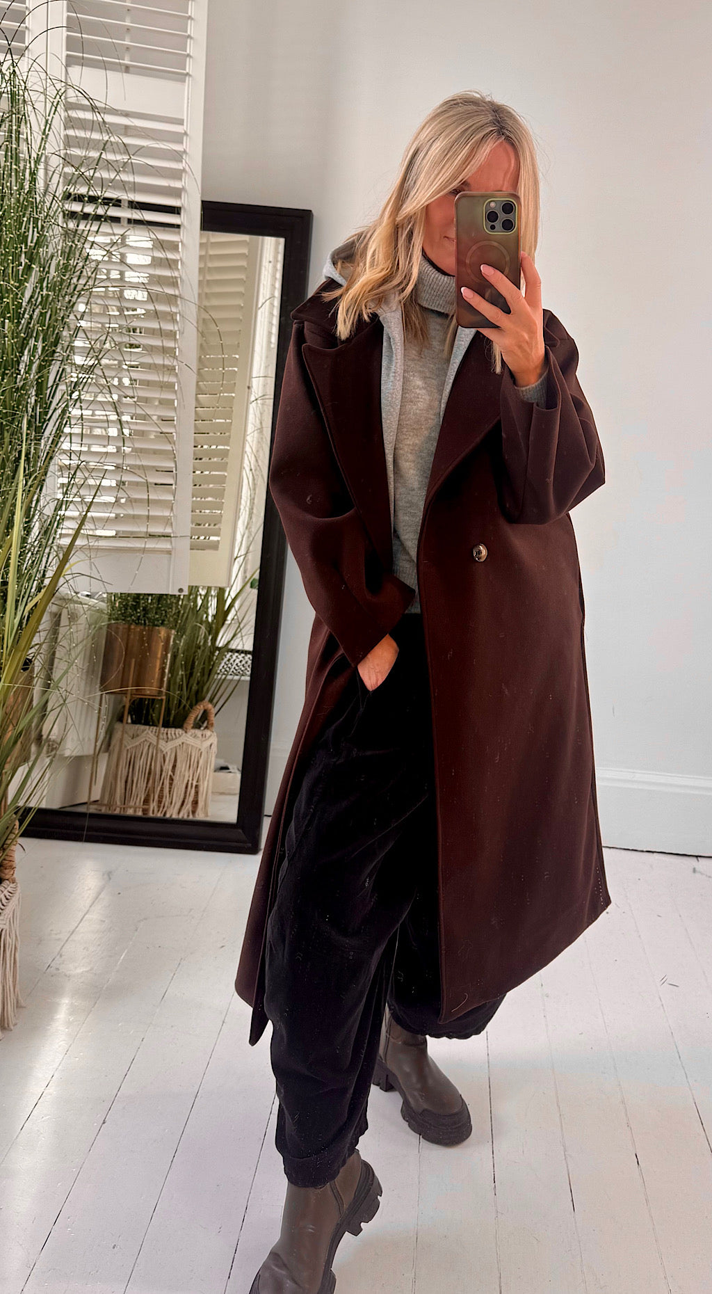 Hooded Duster Coat - Chocolate