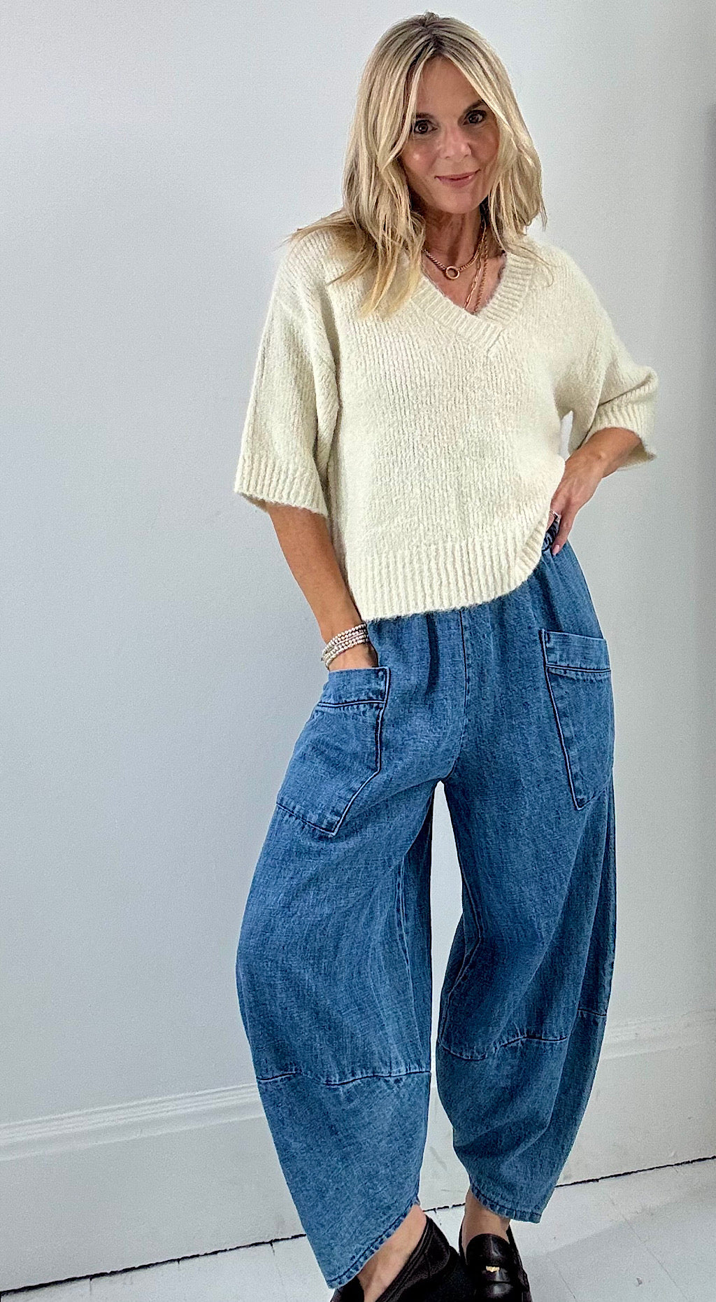 Danish Crop Sleeve Knit Cream