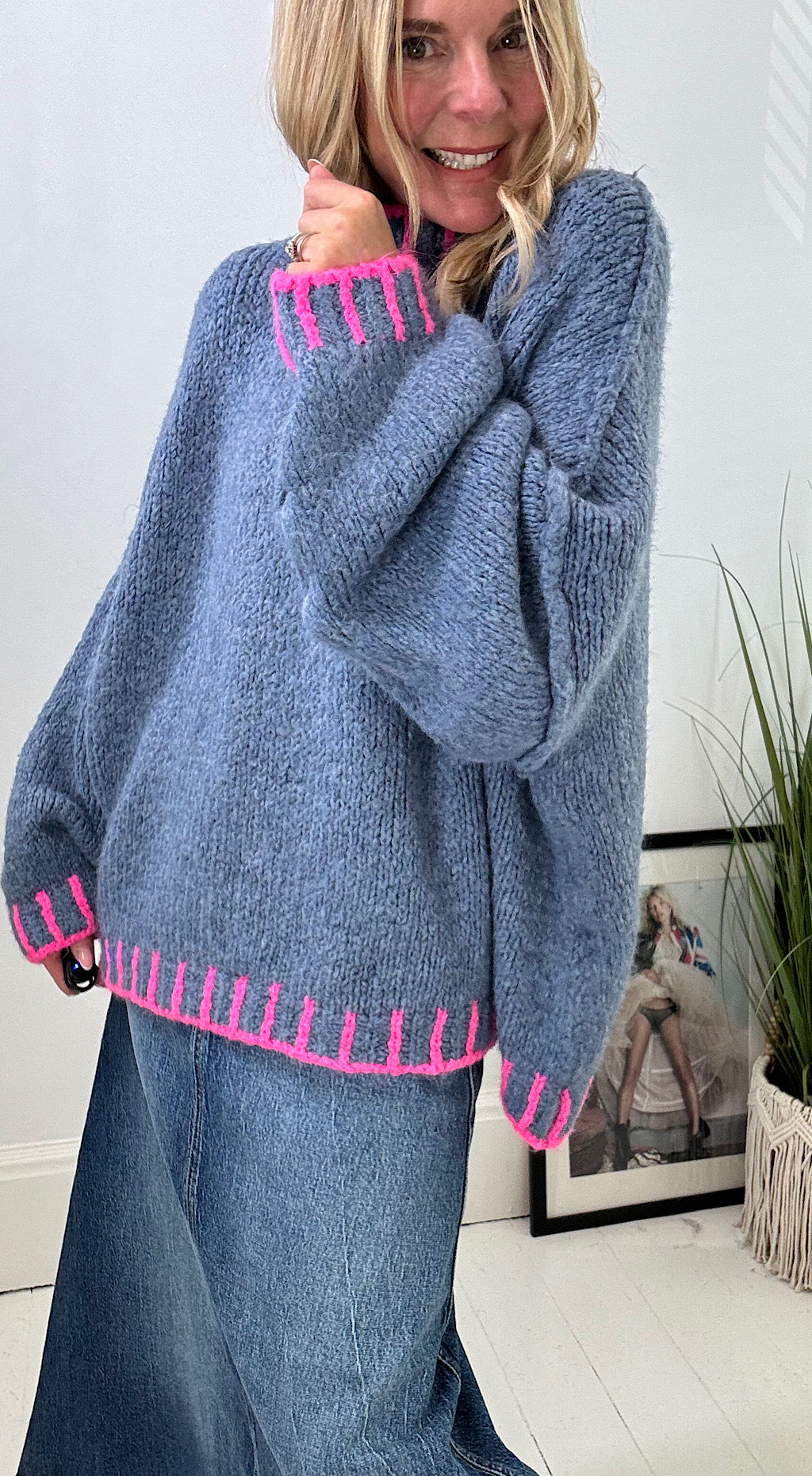 Blanket Stitch Knit - Blue