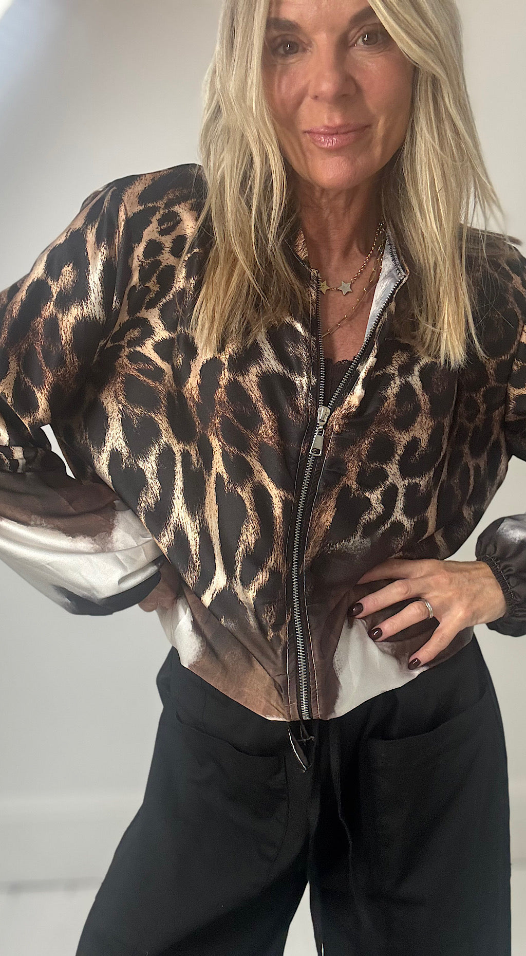 Silky Animal Print Bomber Jacket