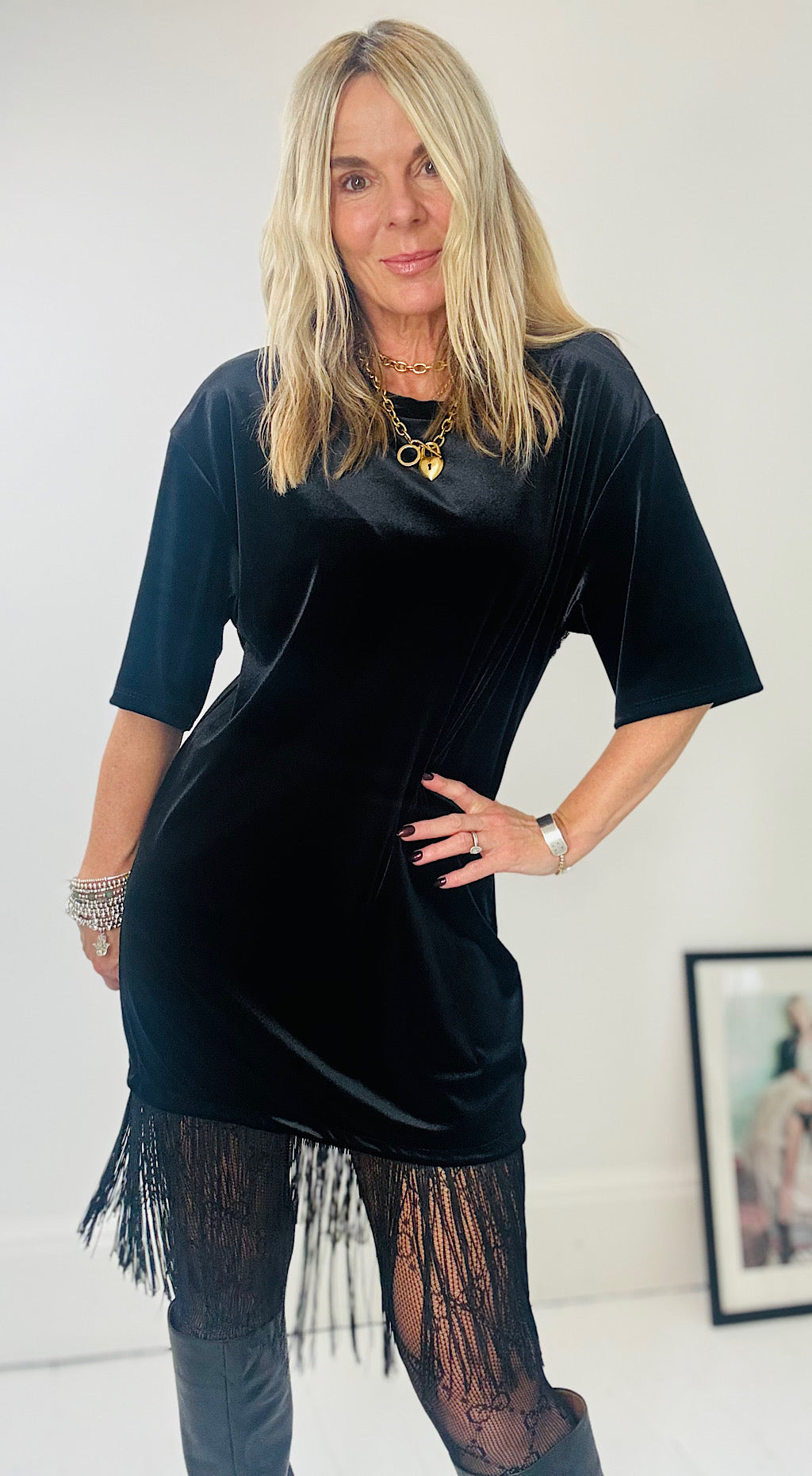 Velvet Tunic Tassel Dress