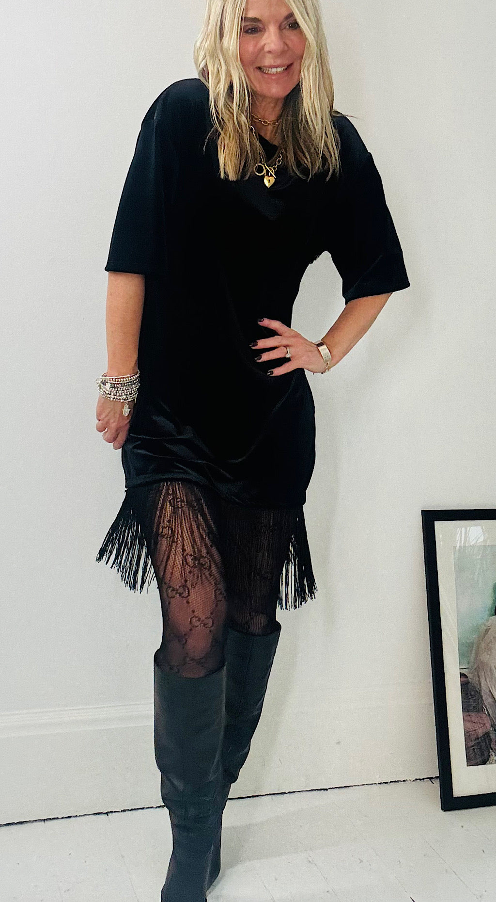 Velvet Tunic Tassel Dress